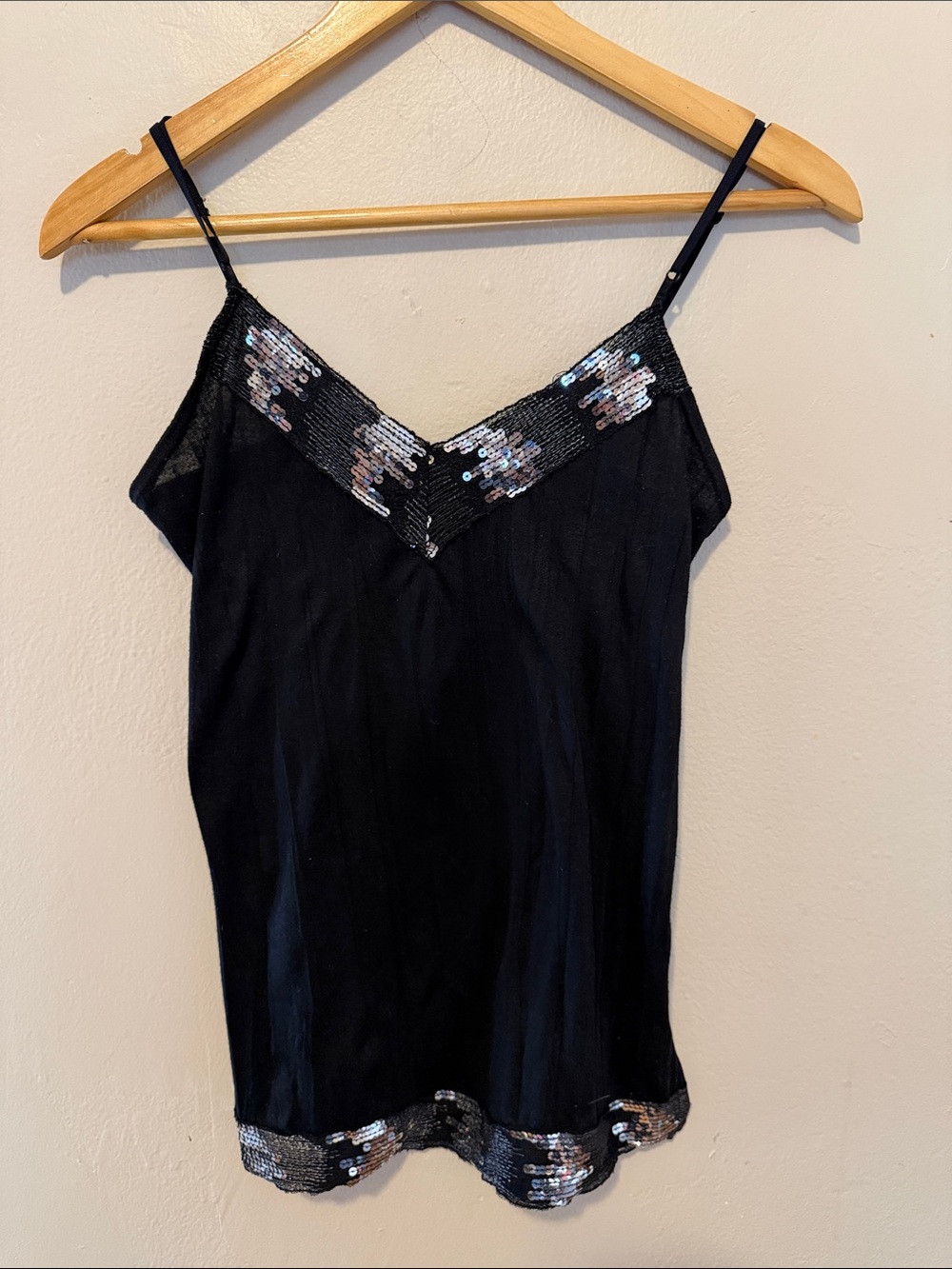 Wet Seal Black Spaghetti Strap Tank with Silver Sequin Trim